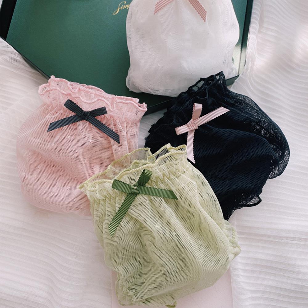 Sexy Thong Hollow Transparent Bow Lace Lingerie Mesh Panties Briefs Underwear