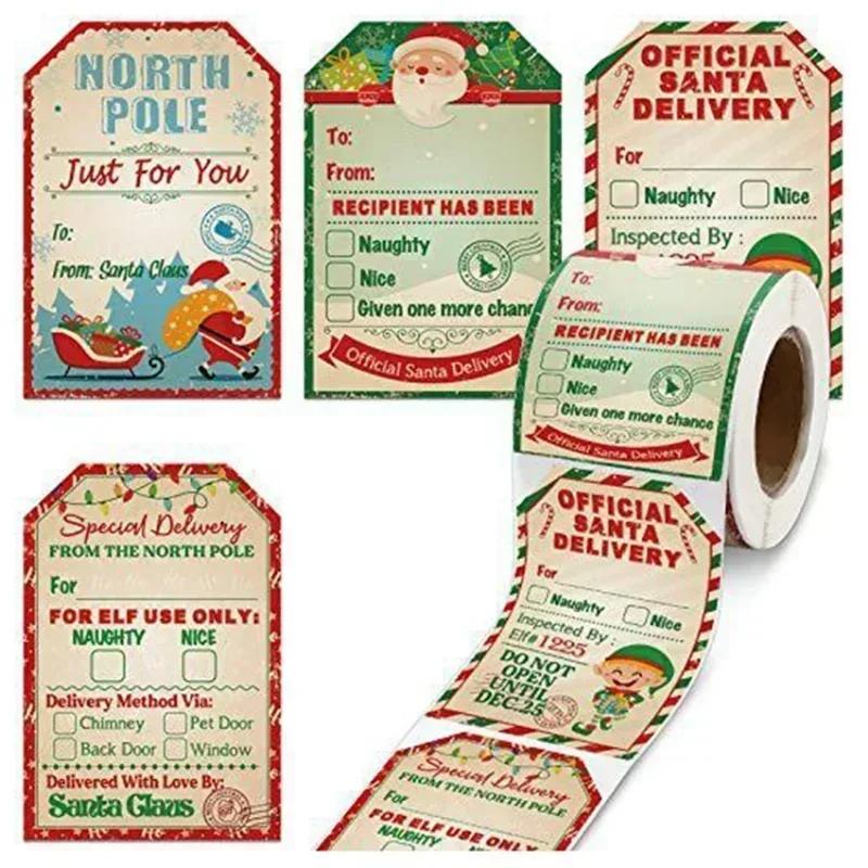 1roll Merry Christmas Gift Tags Santa Claus Labels Stickers Holiday Gifts From Cards Accessories Home Party Decor Supplies