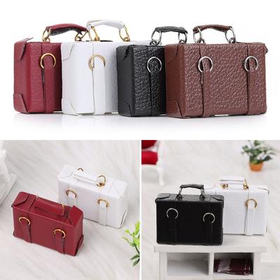 Furniture Play House Miniature Portable Trunk Doll Leather Luggage Vintage Wood Box Mini Suitcase