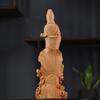 Natural Cypress Sending Son Guanyin Statue - Chinese Buddhist Character Statue Solid Wood Carving Feng Shui Room Ornaments 21cm