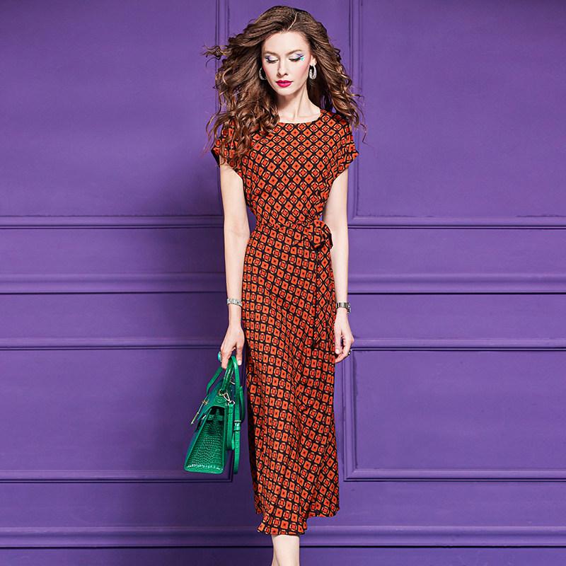 Feimengyi Women s Summer Short Sleeve Midi Dress: French-Inspired, Unique High-End Design for a Slimming Look Large оранжевый