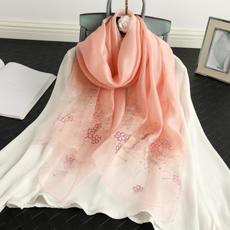 Silk scarf women's fashion silk wool thin foreign style long mulberry silk cheongsam with embroidered flowers gift red scarf