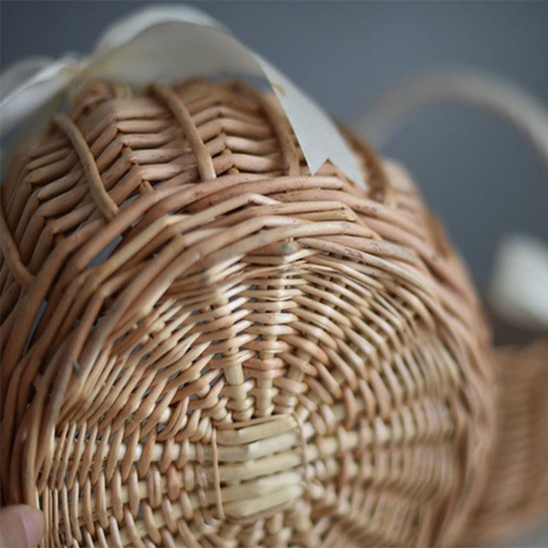 Hand Woven Natural Rattan Basket with Bow Decoration Flower Wicker for Wedding Party Favors Home Storage and Craft Decor