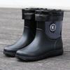 Wear-resistant [under activity] rain shoes men's medium tube rain boots velvet warm waterproof and non-slip water shoes