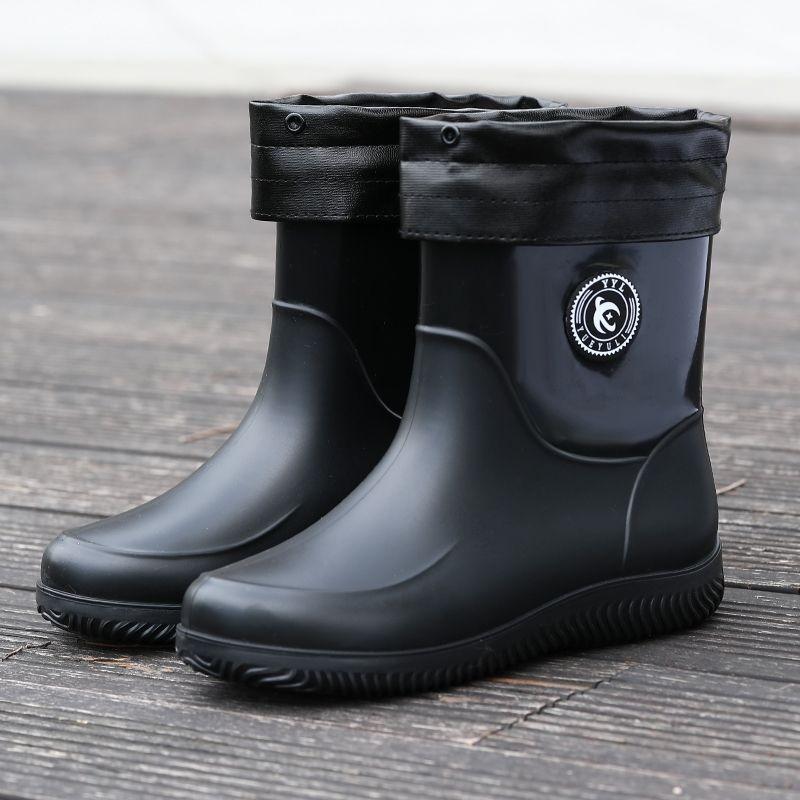 Wear-resistant [under activity] rain shoes men's medium tube rain boots velvet warm waterproof and non-slip water shoes