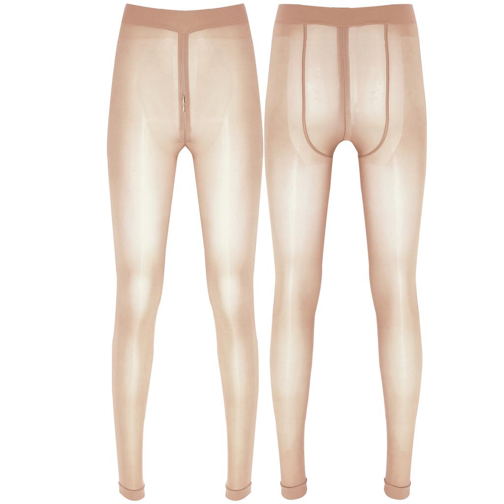 Womens Solid Color Skinny Leggings Glossy Sheer Tights Pantyhose Stretchy Zipper Crotch Tights Pants Stockings See-through