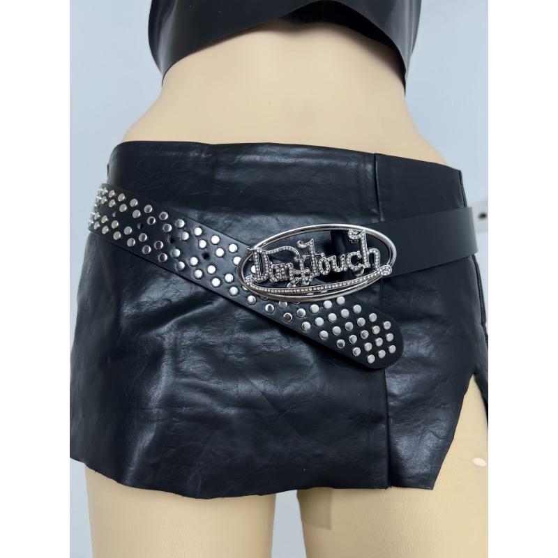 Ladies' Retro Western Heavy Industry Metal Bronze Ring Buckle, Trendy and Sexy, Willow Stud Hollowed-out Multi-hole Waist-cinching Belt