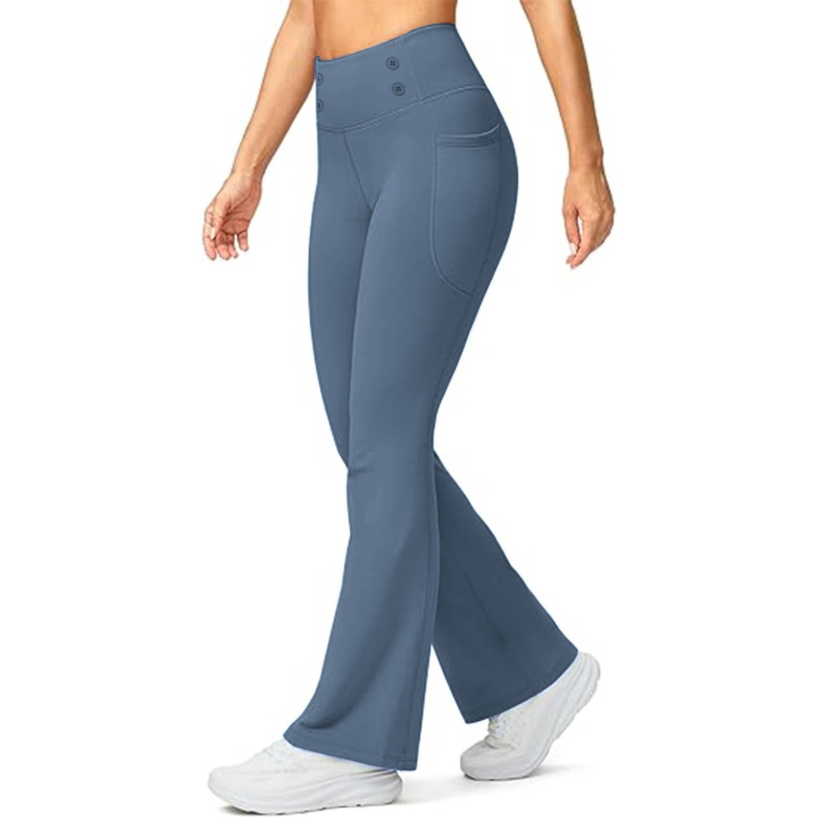 

Женские расклешенные леггинсы с высокой талией, эластичные, мягкие, спортивные штаны для йоги с карманами S синий