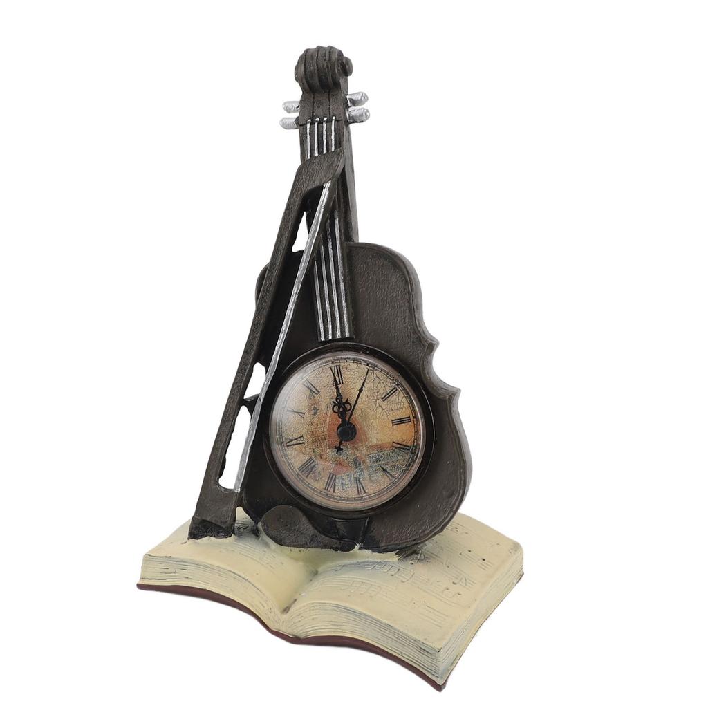 Vintage Violin Clock Sculpture Resin Antique Tabletop Clock Violin Models Musical Instrument Ornaments for Office