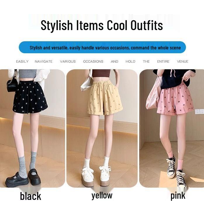 Plus Size Summer High Waist Wide Leg Casual Retro Shorts for Women