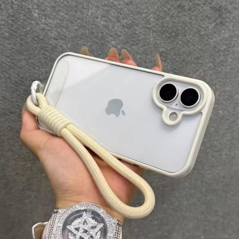 Luxury Candy Color Bumper With Lanyard Phone Case For iPhone 17 16 15 14 13 12 11 Pro Max Plus Clear Acrylic Shockproof Cover