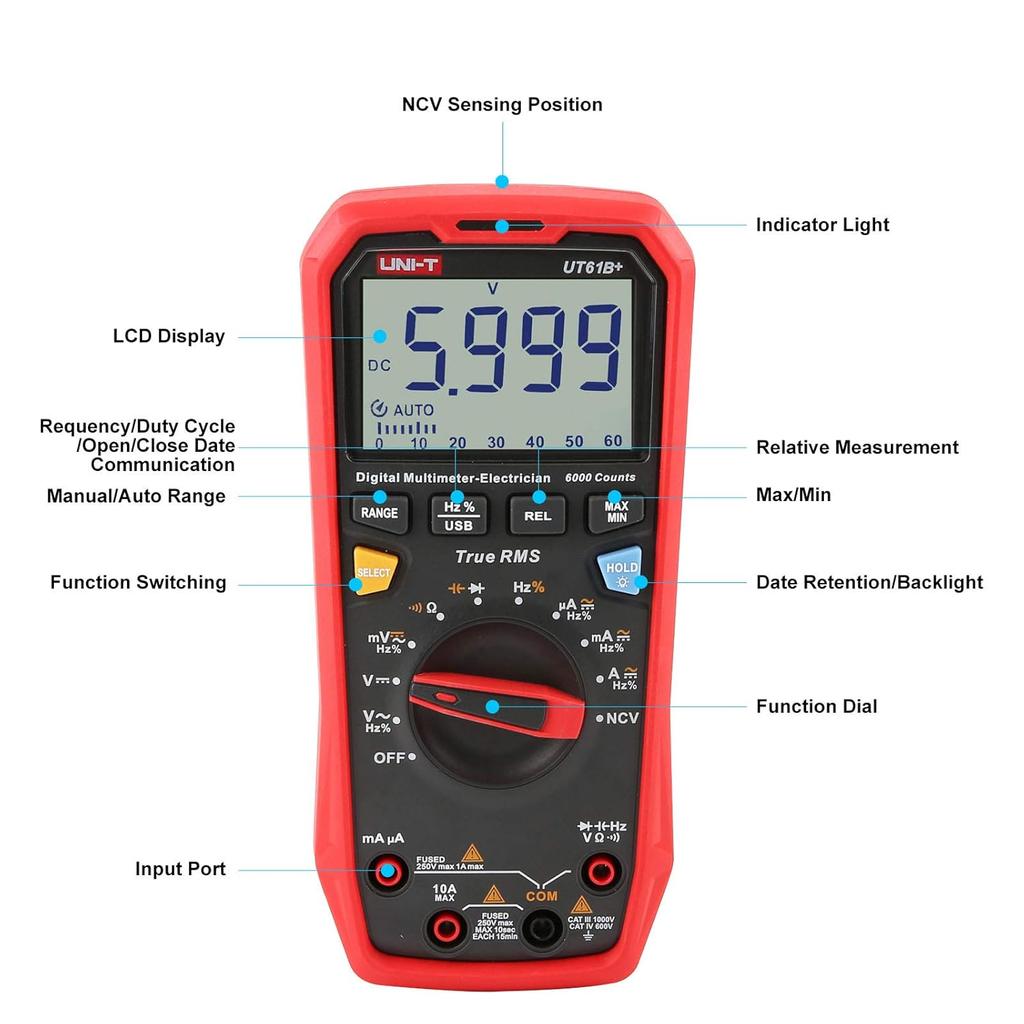 UT61B+ Digital Multimeter True RMS AC/DC Voltage Current Resistance Capacitance Tester