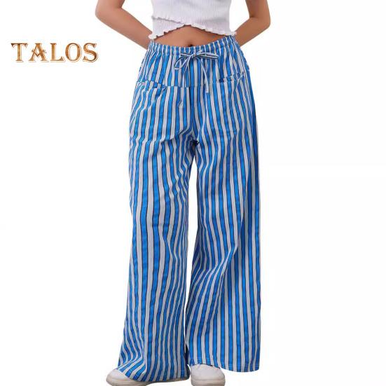 Pantaloni Lungi Dama Talie Joasă Talie Elastică Șnur Ajustabil Pantaloni Casual cu Buzunare Croială Largă Pantaloni cu Picior Lat