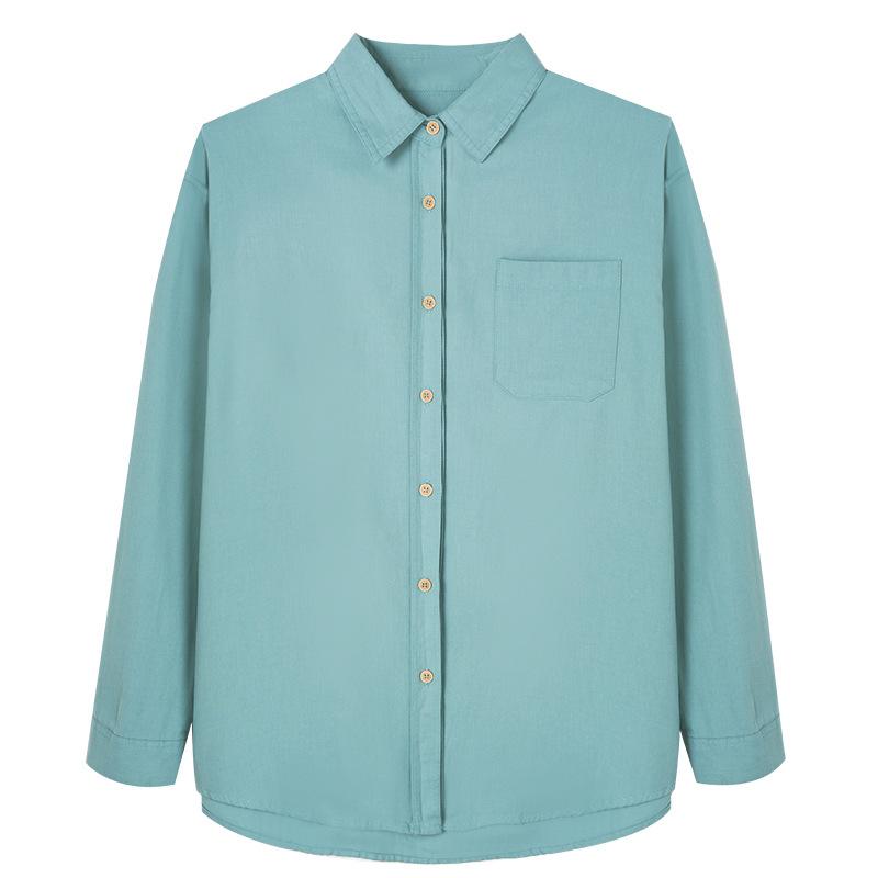 Green Shirt Women's Long-sleeved Spring Dress New Medium and Long Top Loose Casual Shirt