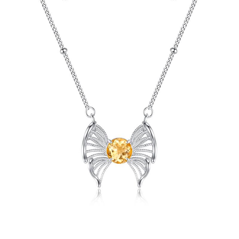 Butterfly Natural Crystal Stone Pendant S925 Sterling Silver Necklace Women's High-end Peridot New Chinese Jewelry Fashion Gift