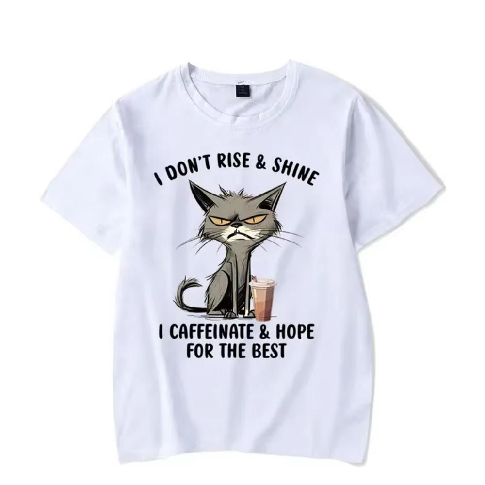 I Don’t Rise & Shine Graphic T Shirts Funny Cat Tshirt Black Men Tops Clothing Fashion Harajuku T-shirts Women Men Brand T-shirt