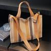 Canvas shoulder bag literary stripe large capacity student tote bag trendy fashion shopping bag