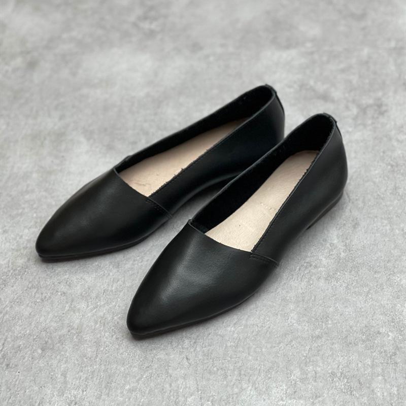 Johnature Scarpe basse casual versatili da donna, fatte a mano in vera pelle, con punta a punta e suola morbida