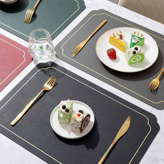 

Скандинавский коврик для столовых приборов, прямоугольный дизайн с золотым краем, термостойкий, легко чистится, компактный складной коврик для кухонного обеденного стола