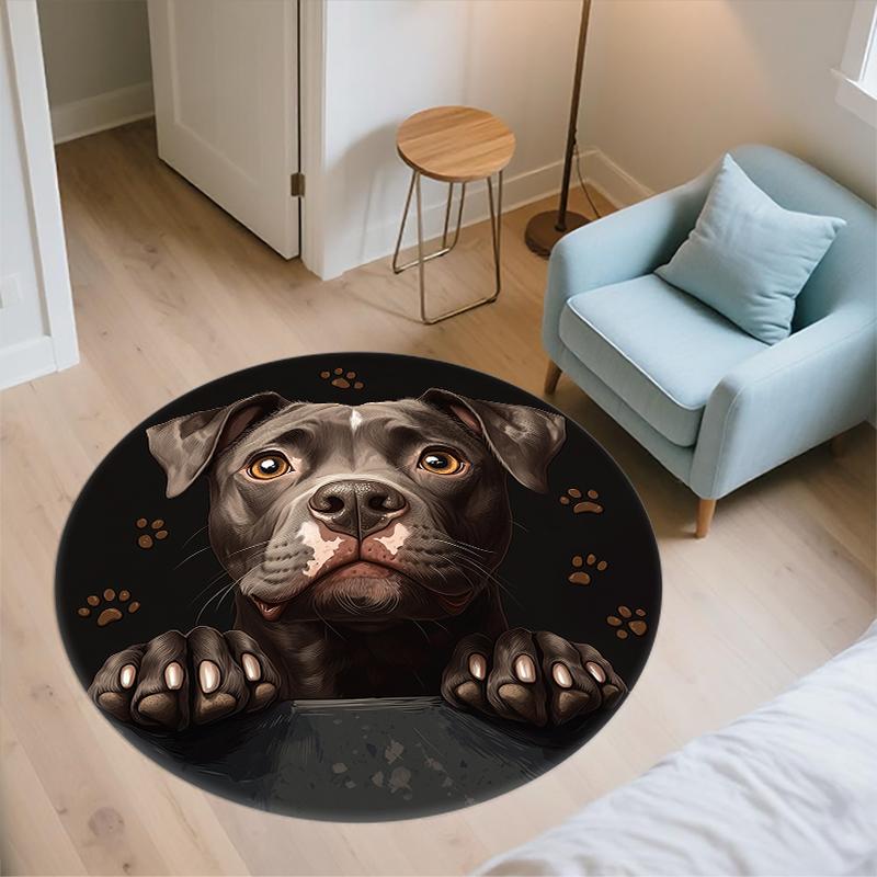 Black Pit Bull pattern round rug,Carpet Rug for Living Room Bedroom Playroom ,Non-slip Floor Mat,Holiday Gifts and Birthday Gifts.