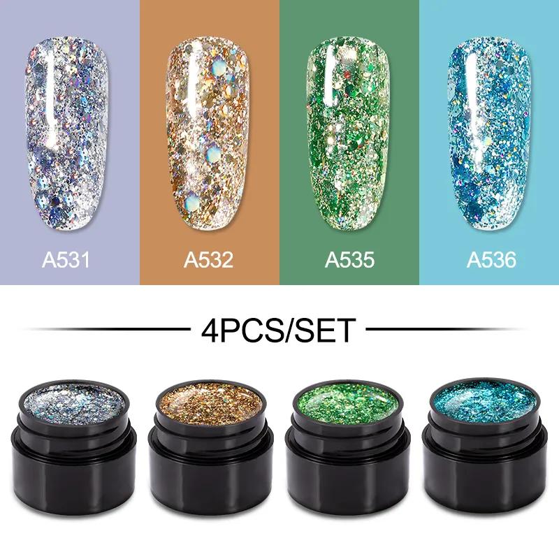 ROSALIND 4PCS Gel Nail Polish Lot Set Glitter Nail Gel Polish Soak Off UV Nail Polish Gel Set