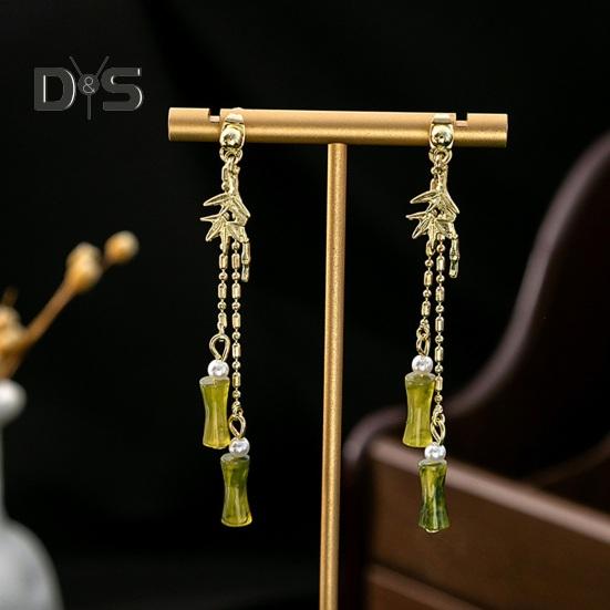 1 pár dámských visacích náušnic Dutý květ Vintage čínský styl Tvar bambusového kloubu Náušnice k Hanfu a Qipao Dlouhé střapcové visací náušnice