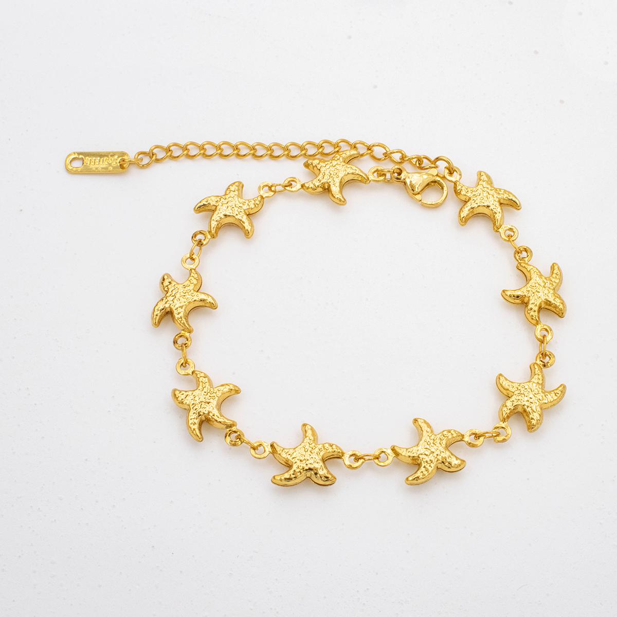 

Fashion Starfish Bracelets for Women Stainless Steel Metal Chain Bracelet Adjustable Summer Casual Party Zircon for Girl жёлтый