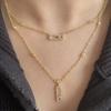 Luxury Copper-color AAA Zircon Choker Two-Layers Necklace Simple Shiny Pendants For Women Fine Zircon