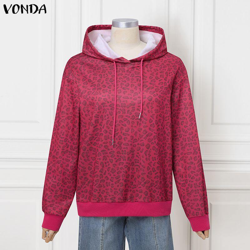VONDA Women Hoodies Casual Long Sleeve Leopard Print Thin Hooded Sweatshirts L 2269₽