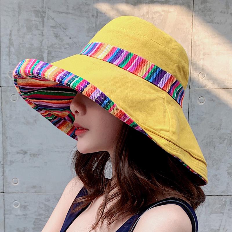 

Ethnic Style Double-Sided Women s Sun Hat with Face-Covering - Versatile Summer Beach Accessory M (56-58cm) жовтий