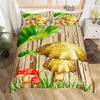 Kawaii Animals Duvet Cover Cute Rabbit Bedding Set Rustic Wooden Comforter Cover Microfiber Floral Bedclothes Queen For Girl Boy