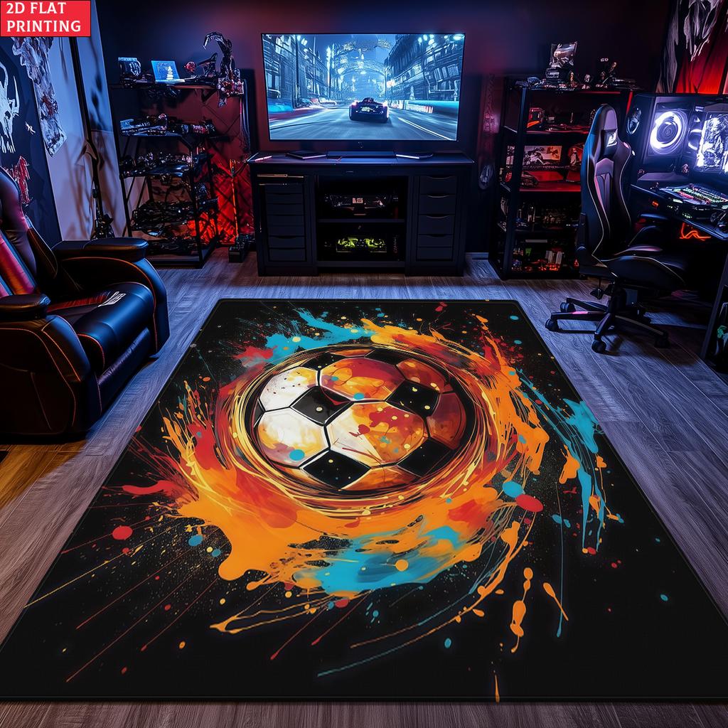Watercolor Splash Soccer Large Room Carpet Non Slip Cartoon Kids Bedroom Living Room Floor Mat Home Decor Children's Play Carpet