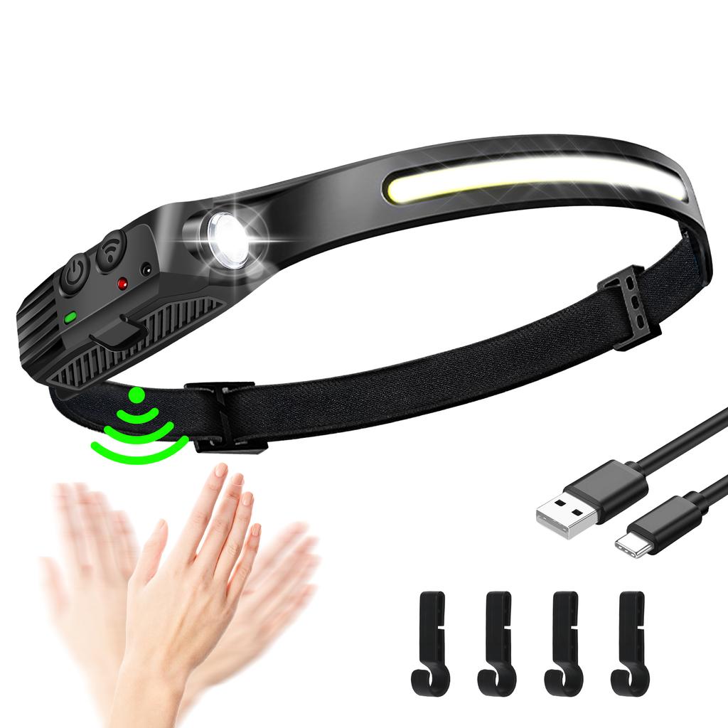 COB LED Headlight Flashlight 3 Mode,Built In Battery USB Rechargeable HeadLamp Outdoor Emergency Camping Fishing Lantern
