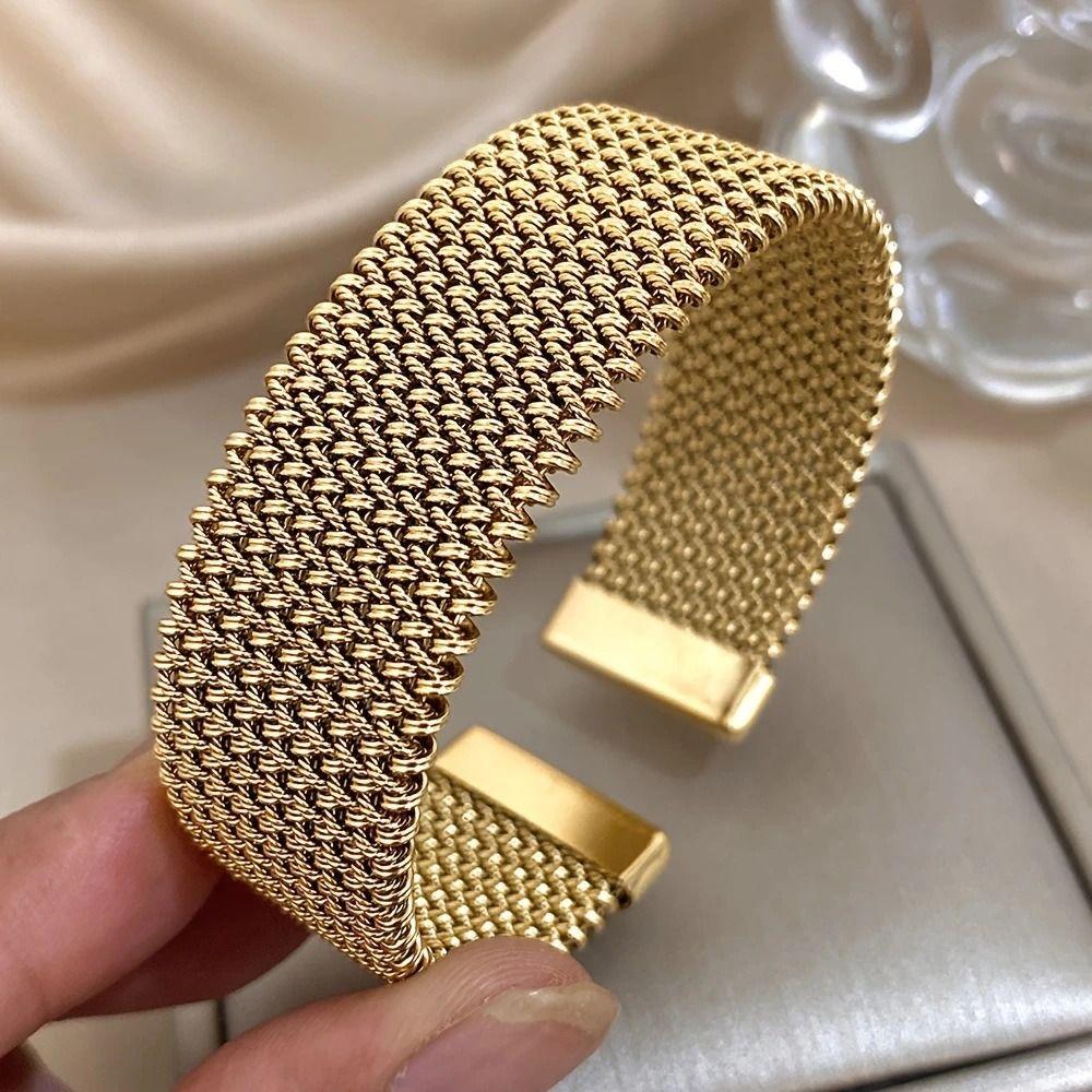 Golden/Silver Plated Vintage Cuff Bracelet Vintage Braided Mesh Bracelet Daily Wear