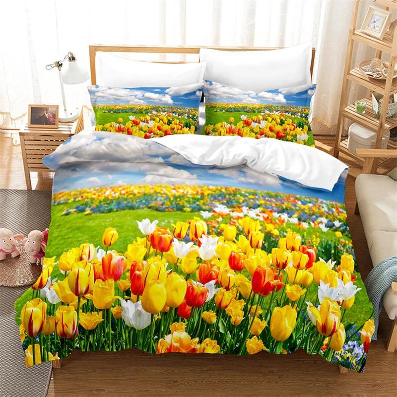 Tulip Quilt Cover 220x240 Duvet Cover Set Double bed 200x200cm 3D Flower King Bedding Sets Twin Size 3PCS 2PCS Single 140x210