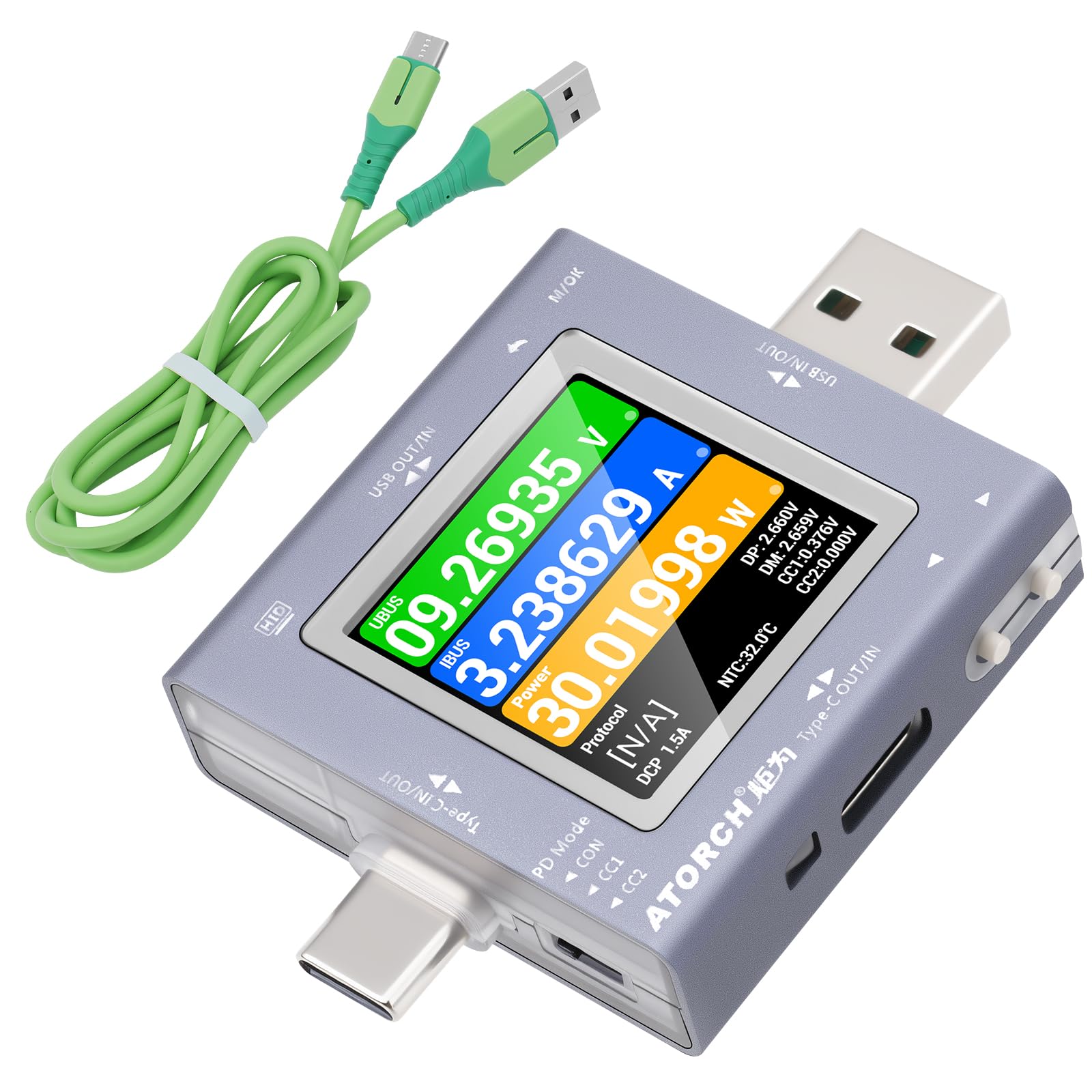 

USB Current and Voltage USB C Tester 50V Bidirectional Voltage Current Curve PD Cable Fast Charging Protocol Ammeter Wattmeter Detector Checker, 6.5A