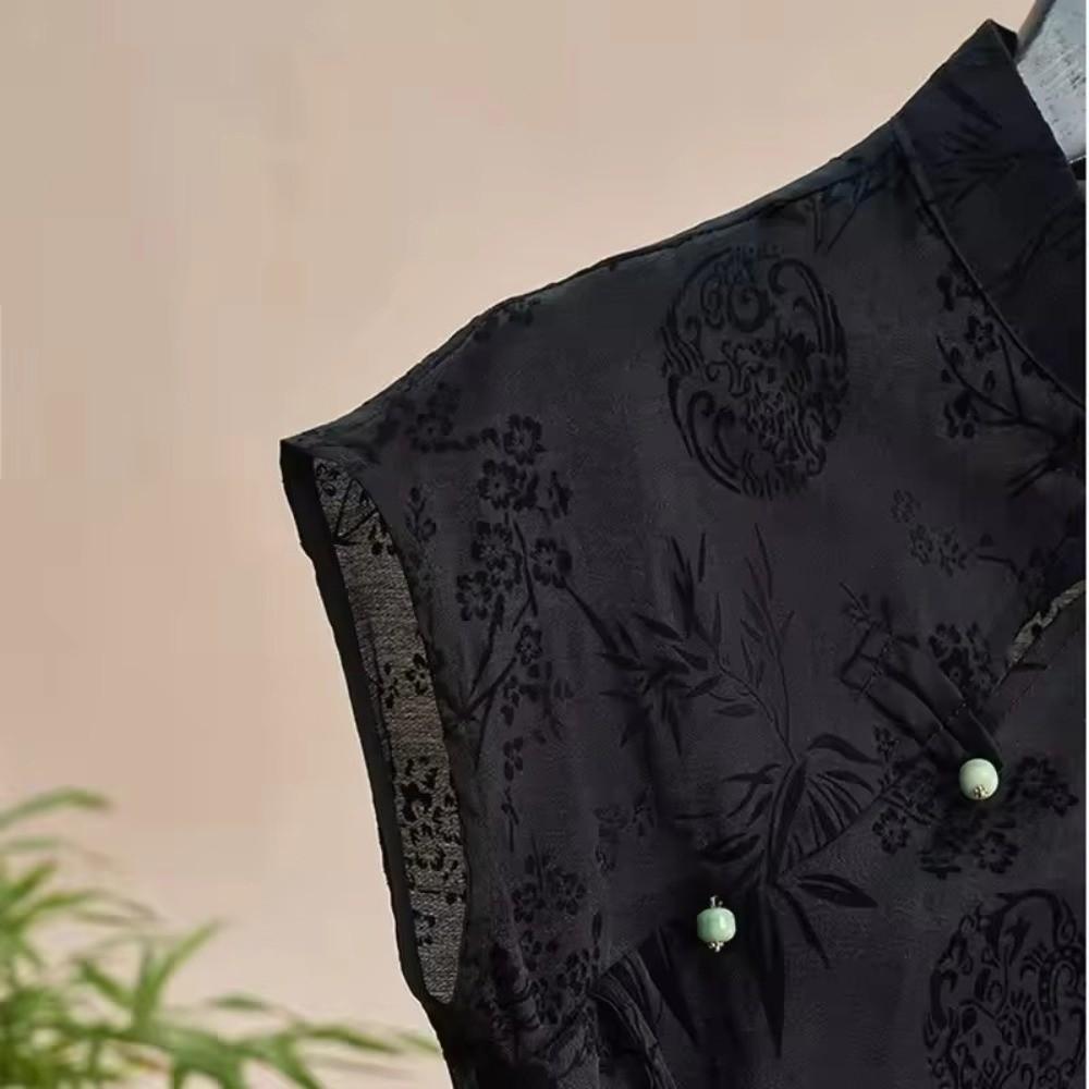 Short Sleeve Cheongsam T-Shirt Jacquard Weave Slanting Lapel Top Summer Outfit