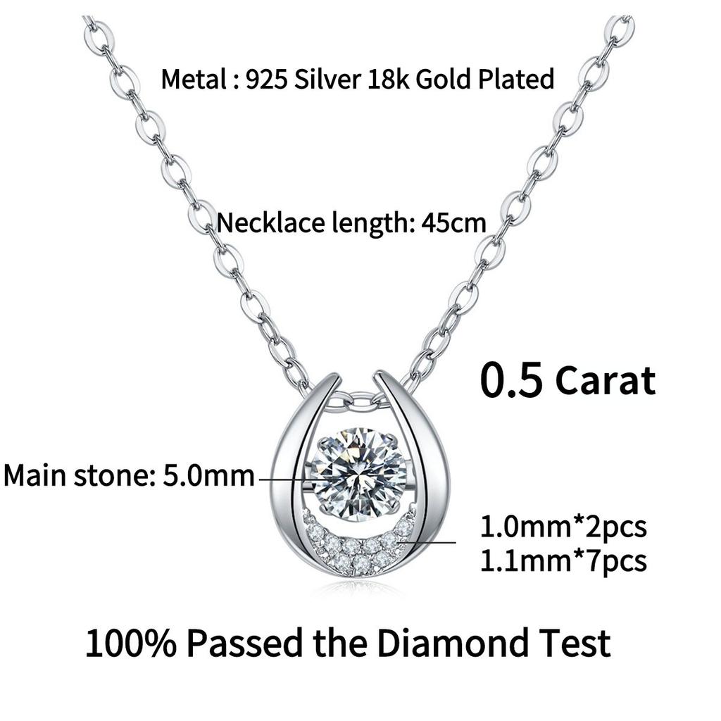 Color 0.5 Carat Moissanite Geometric Pendant 925 Sterling Silver O-chain Necklace Fine Classic Luxury Jewelry For Women