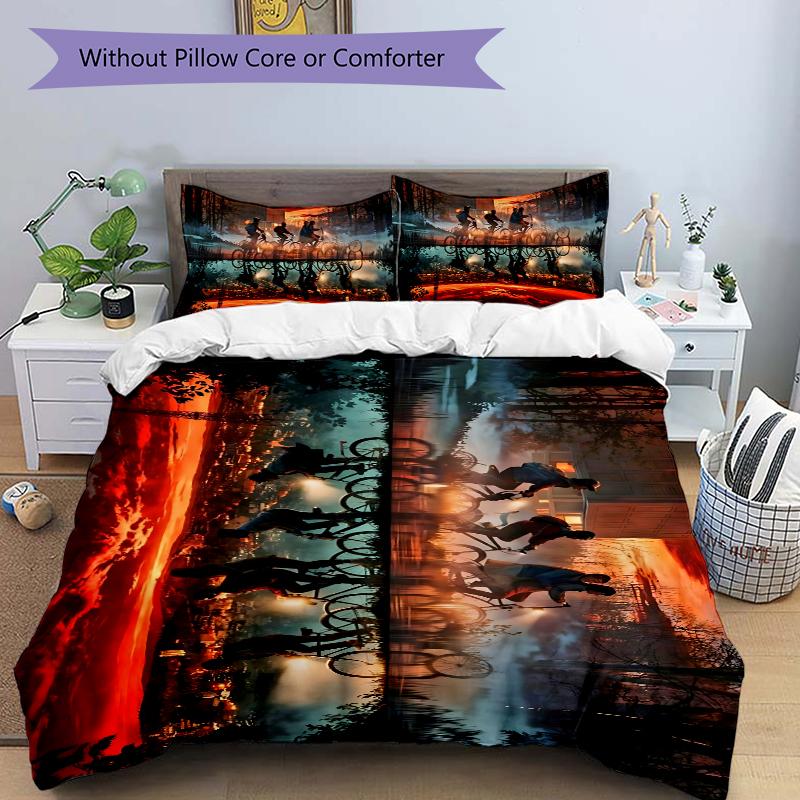 3Pcs Nighttime Urban Adventure Bedding Set Soft Fabric Duvet Cover Pillowcases Christmas Xmas Halloween Gift 1 Duvet Cover 2 Pillowcase S160