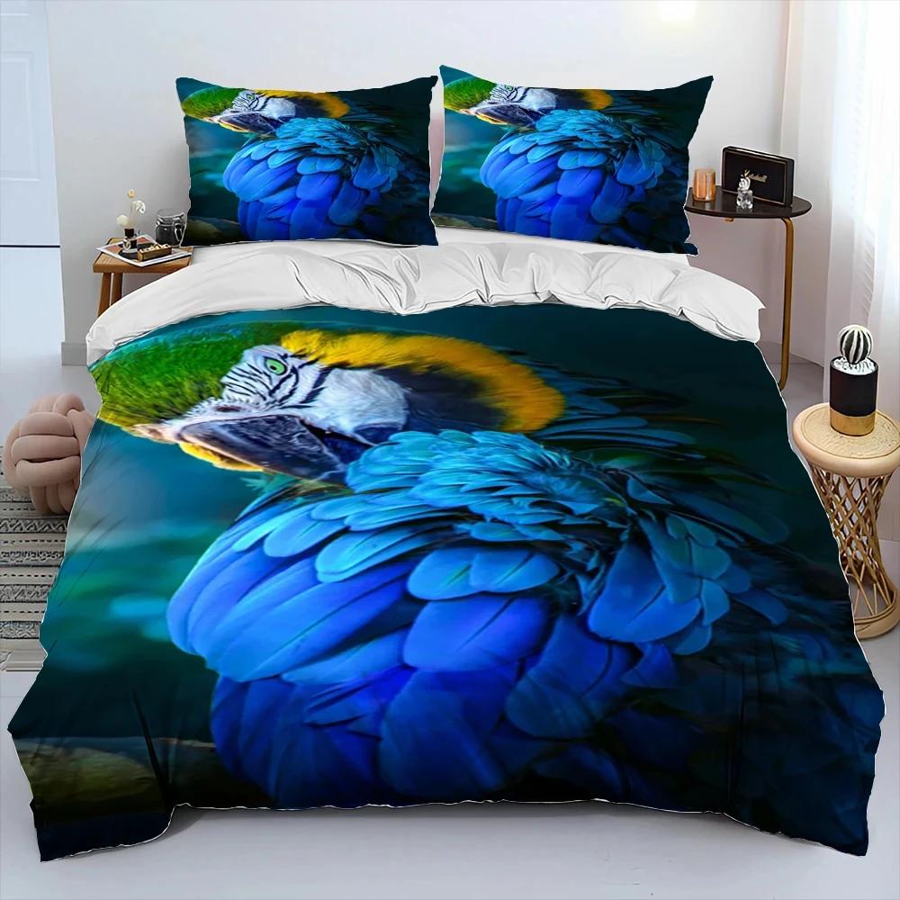 Colorful Parrot Macaws Birds Comforter Bedding Set,Duvet Cover Bed Set Quilt Cover Pillowcase,King Queen Size Bedding Set Adult