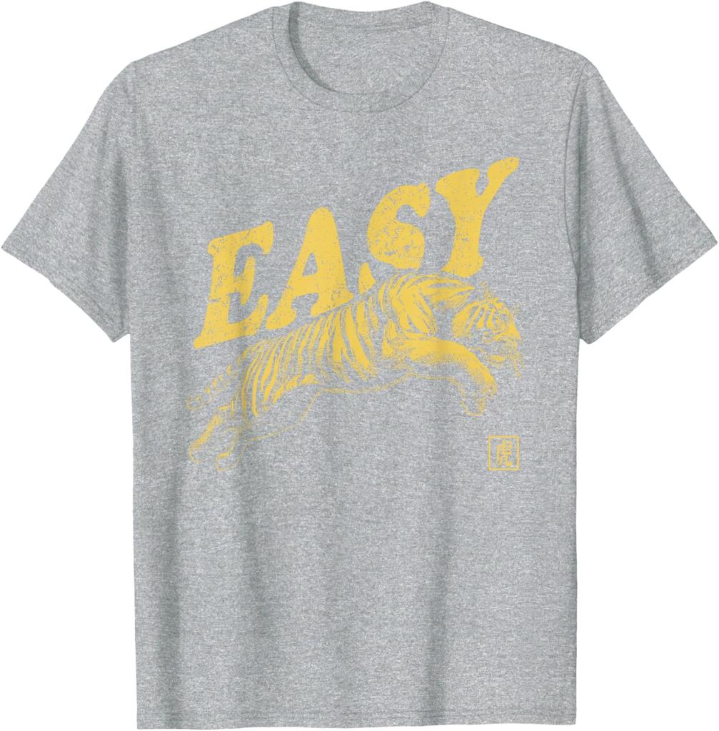 Easy Tiger Graphic Print Men Casual Cotton TShirt Retro Distressed Style Tee