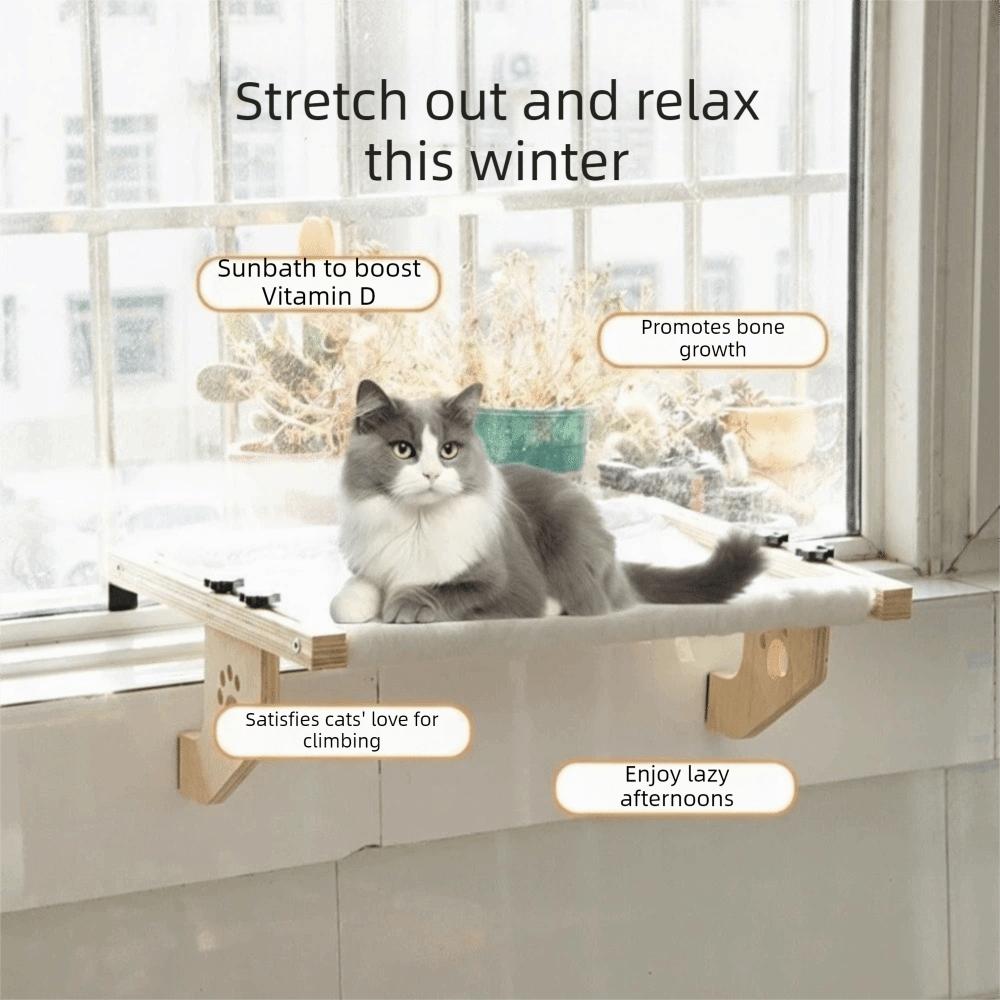 Pet Nest Wooden Frame Cat Window Hammock Cozy Durable Cat Hammock Bed Detachable Paw Print Design Pet Window Perch Indoor