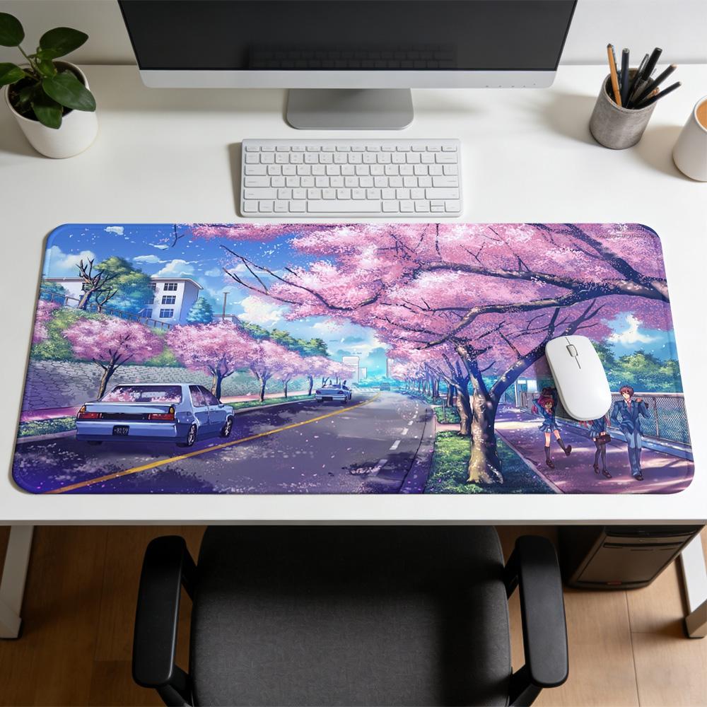 Cherry Blossom Street MousePad Rubber NonSlip Gaming MousePad Mechanical Keyboard Computer DeskMat Office Gaming Accessories SBD-800x300x2mm