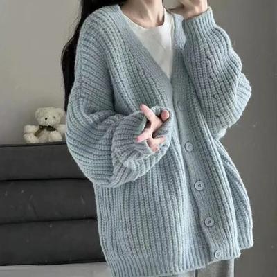 Süße rosa gestrickte Strickjacke Pullover Frauen koreanische Langarm V-Ausschnitt Cardogans Frau Wild Button Up Jumper Mantel weiblich