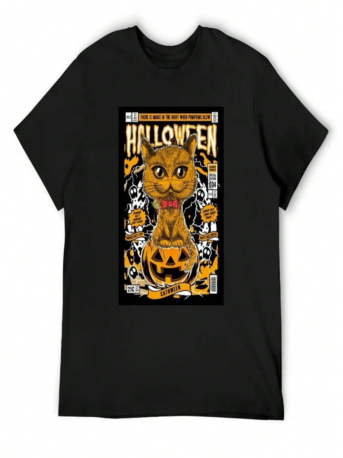 Catoween Halloween T-Shirt Essential T Shirt Kawaii Clothes Plus Size Tops Vintage Anime Shirt Men T Shirts High Quality S разноцветный