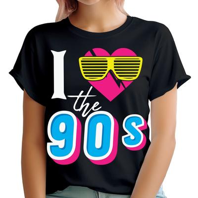 Liebe 90er Jahre Kostüm Neon Festival Retro Damen T-Shirts Tee Top #TA-165