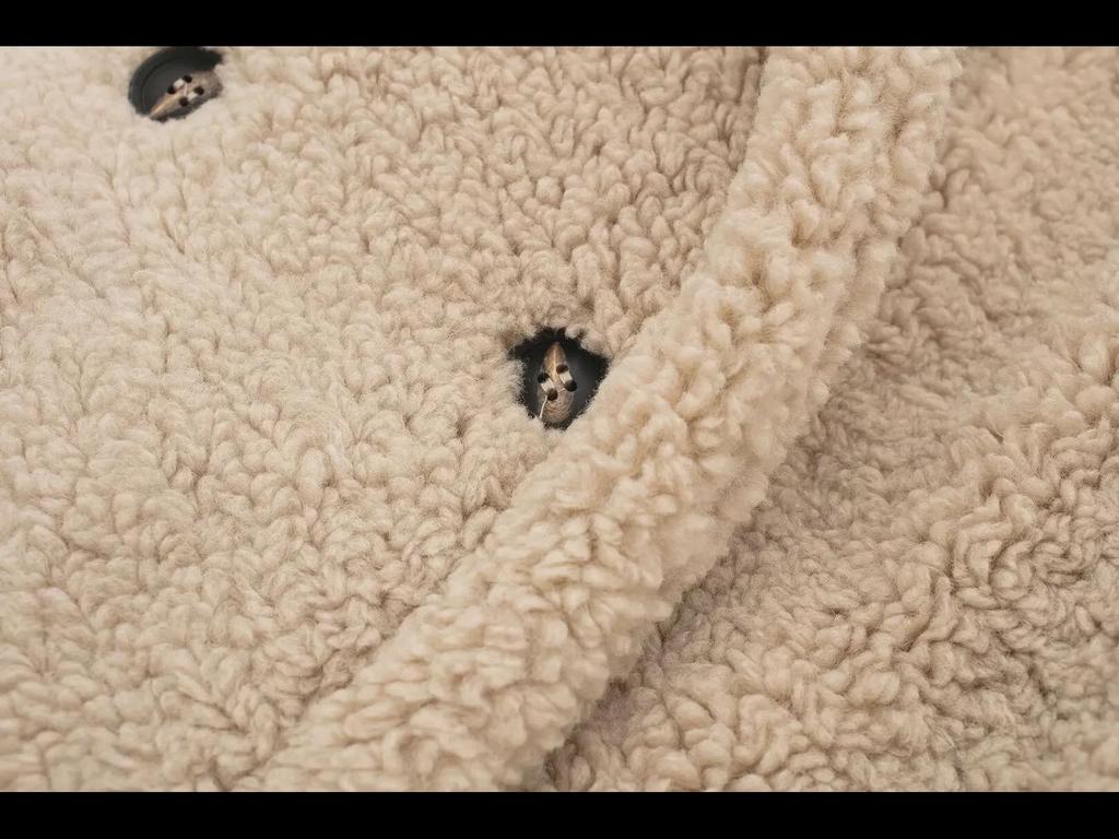 Palton lung din piele de miel, stil european și american, pentru femei, de iarnă, cald, cu două rânduri de nasturi (1255700)