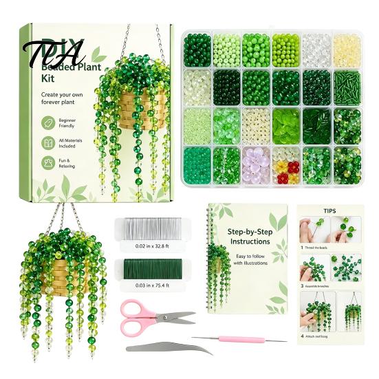 DIY Potted Plant Making Set Beaded Kit, Green Bead Craft Art Hanging And Gift for Adults Crafting Kit Adults, Handmade Gift, Home Desktop Decor