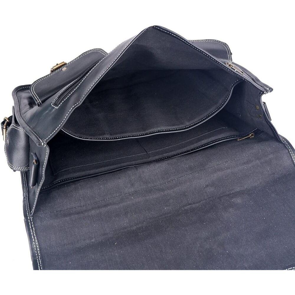 Men's Genuine Vintage Leather Messenger Shoulder Laptop Bag Briefcase Black