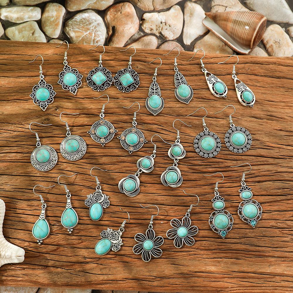 12 Perechi Cercei Căzuți Stil Etnic cu Turcoaz Boho Clasic Decoruri de Petrecere Purtare Zilnică Delicați Șic Cercei Căzuți Ușor de Asortat